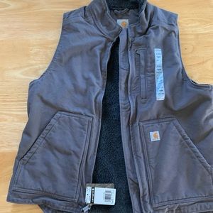 Women’s carhartt relaxed fit washed duck Sherpa lined mock neck vest in  Gray